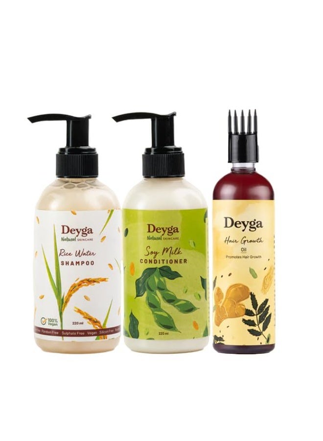 Deyga Hair Care Combo - ( Hair Growth Oil  100ml +Rice water Shampoo 200ml + Soy milk conditioner 220ml) - Image 1